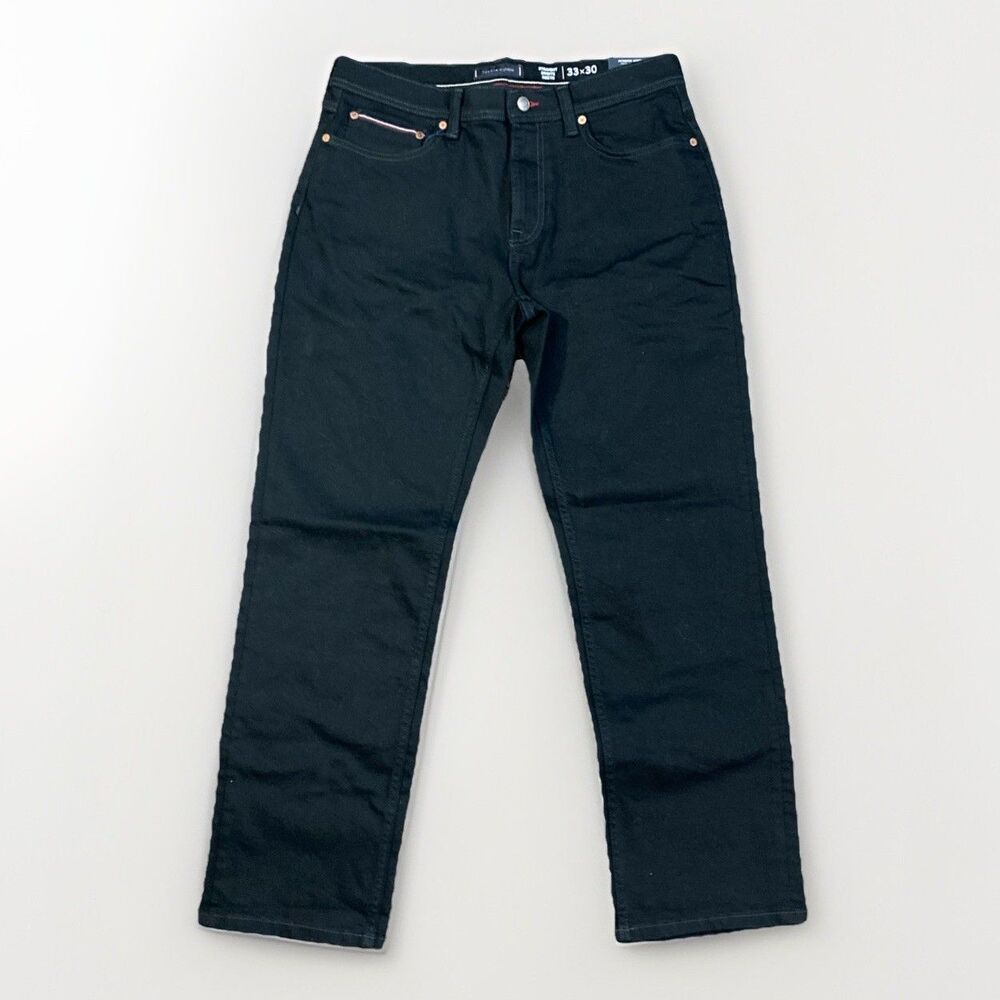 NWT Tommy Hilfiger THFlex Knit Straight Jean - Black Denim - Mens Size 33x30